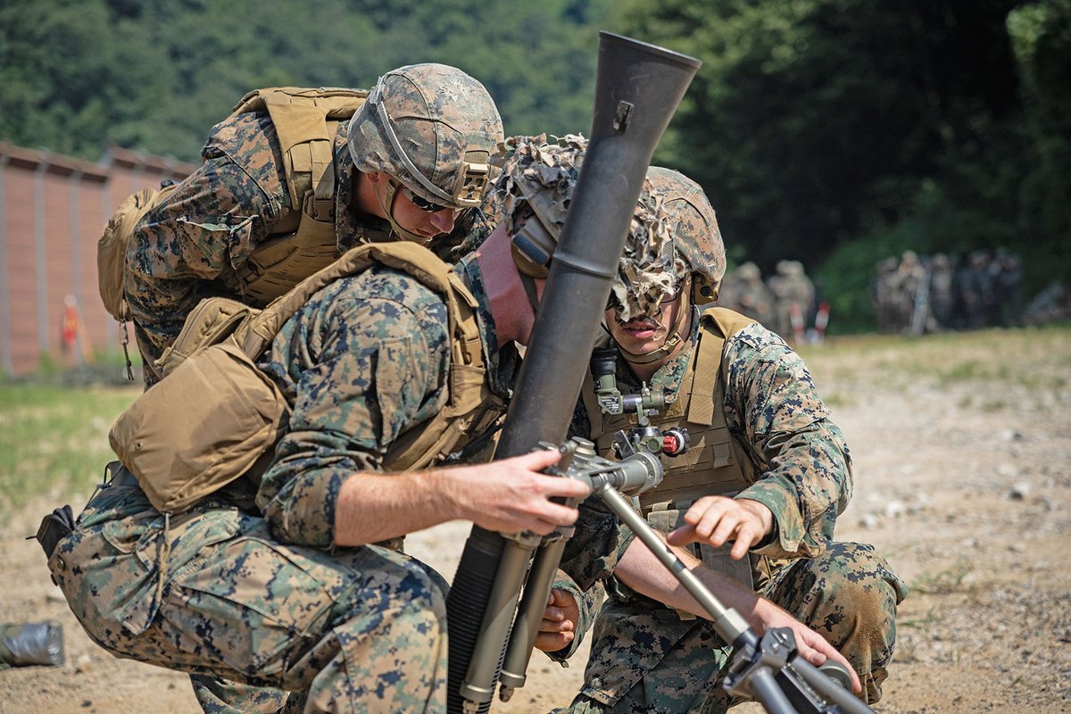 marforres's tweet photo. Marines with 2/23, forward-deployed under the Unit Deployment Program, fire 81mm mortars during KMEP 25.2 in Pocheon, South Korea, July 28, enhancing combined indirect fire capabilities. #USMC #KMEP #UDP #IndoPacific #Marines https://t.co/8aeS8hUp68