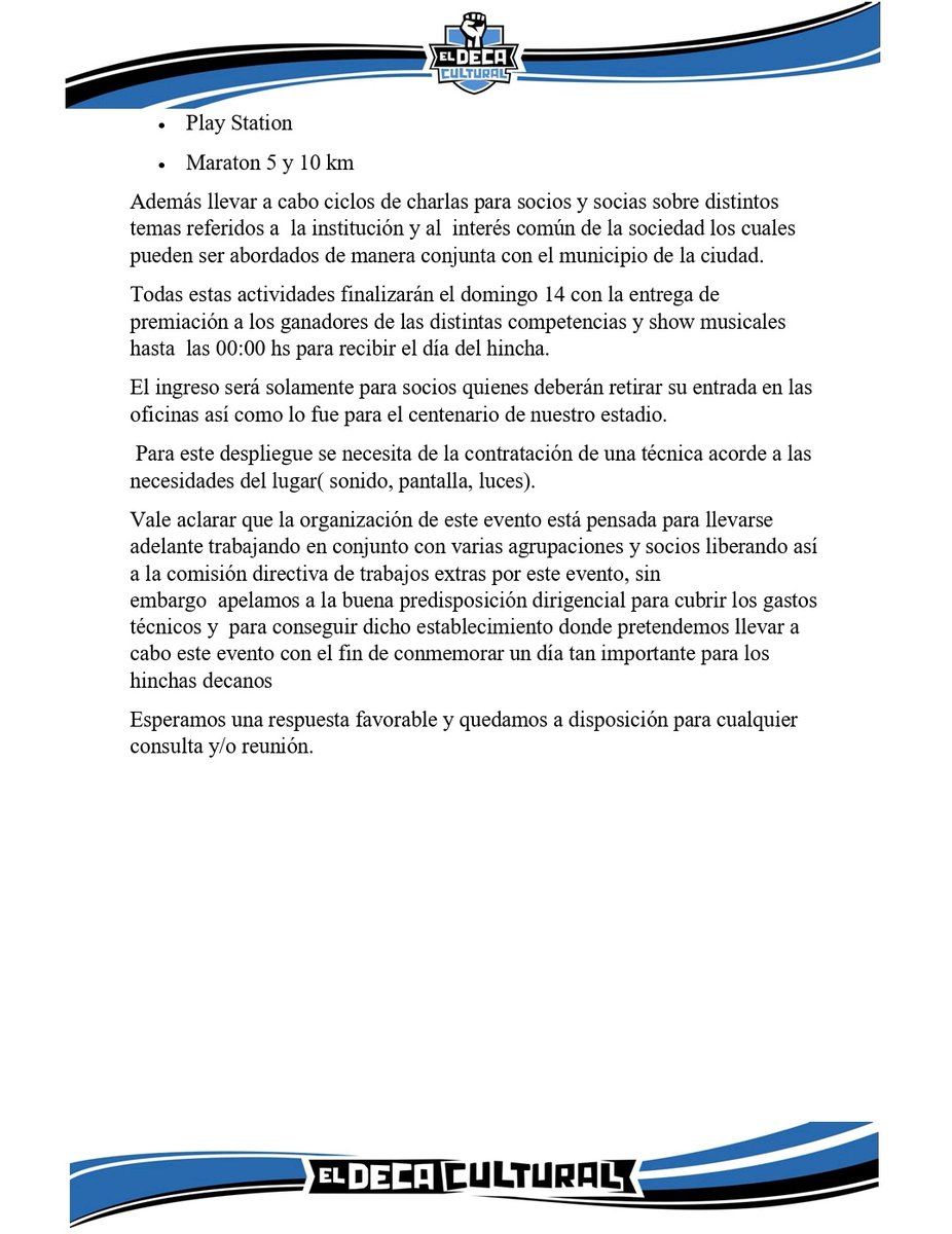 👉🏻Damos a conocer nuestro  proyecto para los festejos del DIA MUNDIAL DEL HINCHA DECANO🩵 , el 15 de septiembre.

📝 Si bien esta es una idea que se intento llevar adelante el año pasado. Por falta de tiempo no se pudo concretar.