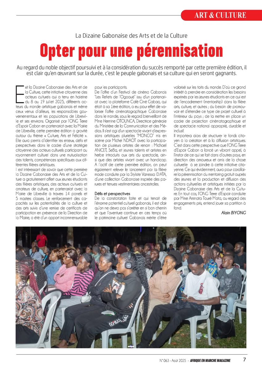 Heureuse de voir nos efforts faire écho au-delà de nos frontières en matière de diplomatie culturelle citoyenne. Le développement durable doit intégrer la dimension culturelle. Merci à notre partenaire @MairiedeLibreville.
#Afriqueenmarche
