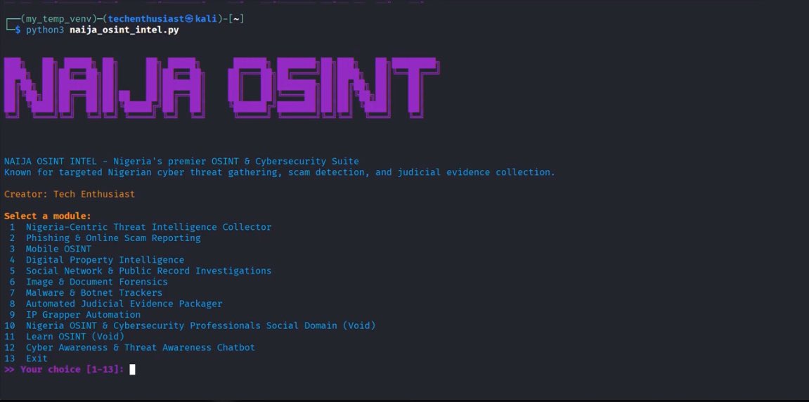 d4rk_intel's tweet photo. I'm excited to announce #NAIJAOSINT, a significant project I've been working on over the past month. This tool is designed to assist OSINT and cybersecurity professionals in Nigeria with various aspects of intelligence gathering and investigation.

#OSINT #Cybersecurity #InfoSec https://t.co/rn2XBLw7fT