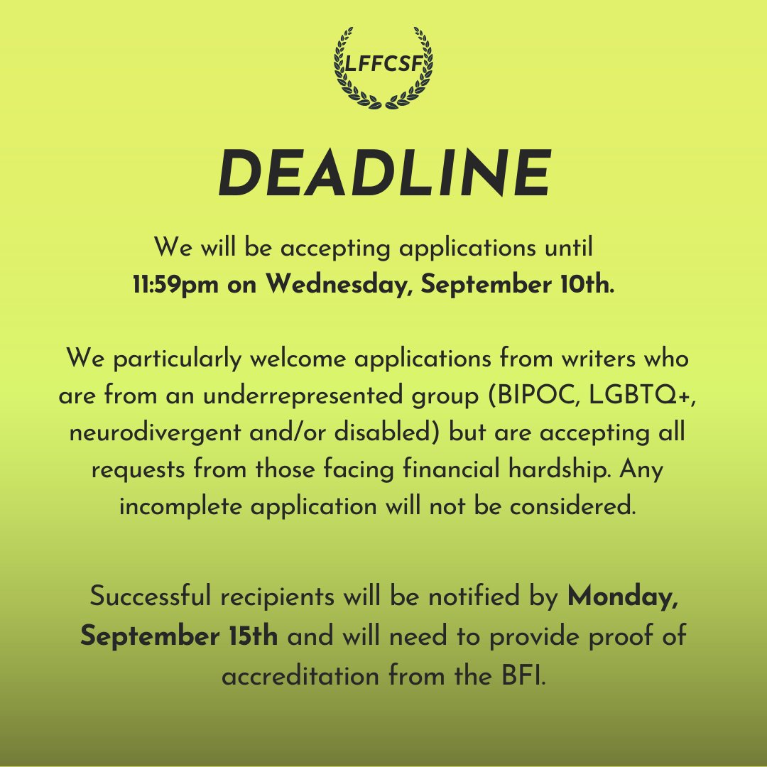 The LFF CRITICS SUPPORT FUND IS BACK. Our Hanna is here to help low-income critics and film journos with financial assistance at this year's London Film Festival. Check your eligibility and apply now! Deadline: 10.09.2025! docs.google.com/forms/d/e/1FAI…