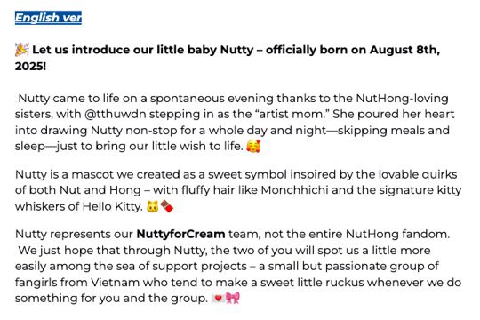 _nuttyforcream's tweet photo. Meet Nutty – born on Aug 8, 2025! Inspired by Nut &amp; Hong, she has Monchhichi hair and Hello Kitty whiskers. Created with love by @tthuwdn, Nutty is the mascot of our NuttyforCream team – a small but passionate group of VN fangirls always making sweet little ruckus for you. 💙🩷 https://t.co/299sQeQ2xB
