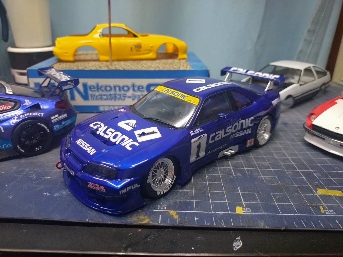 bxn02's tweet photo. 新たに3台完成！
タミヤ　フェアレディZ
　　　　カルソニック　スカイライン
                                                        GT-R
プラッツ　BMW  M6  GT3
次はキャラクター物でイニシャルDとνアスラーダ製作中、アスラーダの製作は3台目、今回は綺麗に作れるかな〜😅 https://t.co/NKj9kmrKJs