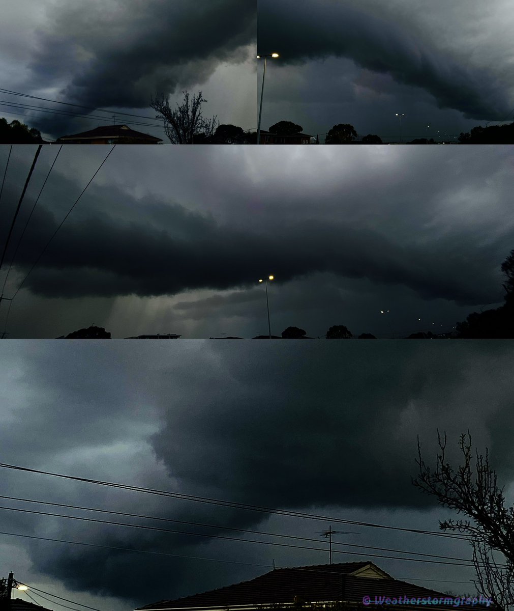 weathergraphy's tweet photo. ⬆️2/2 Angry teasing ominous Shelf roll cloud with suspicious bits under the base right across the SW, Sth, SE &amp; then West - on Friday, Aug 15 2025
.
@MagpieMetalcore @mareetimms @po1983 @Hailmo @The_FishmanAU #shelfcloud #rollcloud #Melbourneweather #Melbourne https://t.co/M8ArI7AKkG