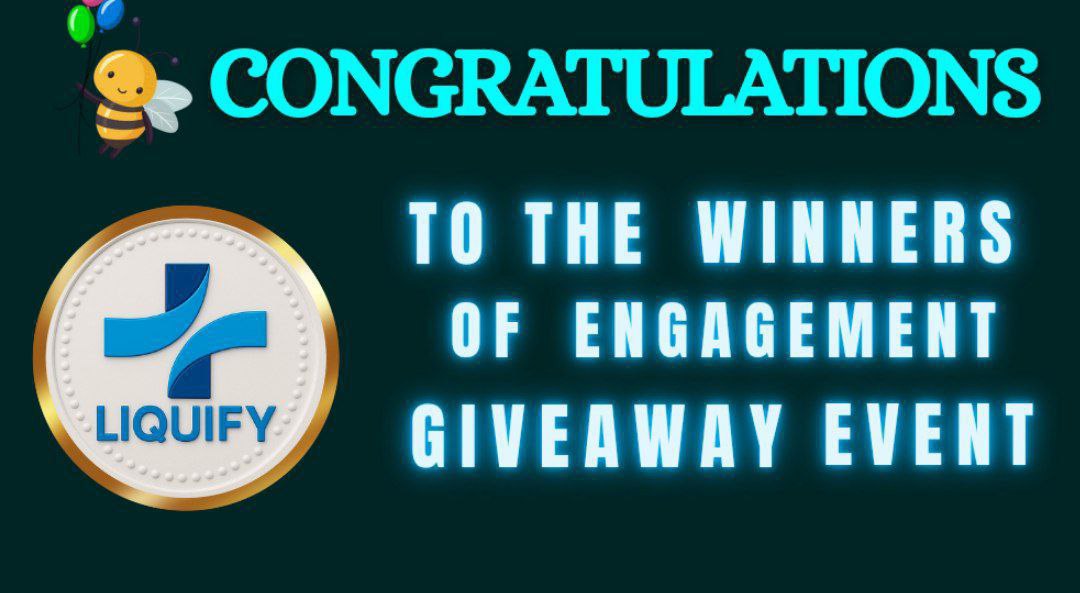 🎉 LiquiFy Engagement Event Winners! 🎉
🏆 Here are the Tg usernames of the winners 
🥇 @Lovervoider
🥈 @alridwanreall
🥉 @Comie_shieldguard_io
📌 The winners will get the Army Role and after 30 days of the event, they will get $50 worth of LiquiFy tokens.