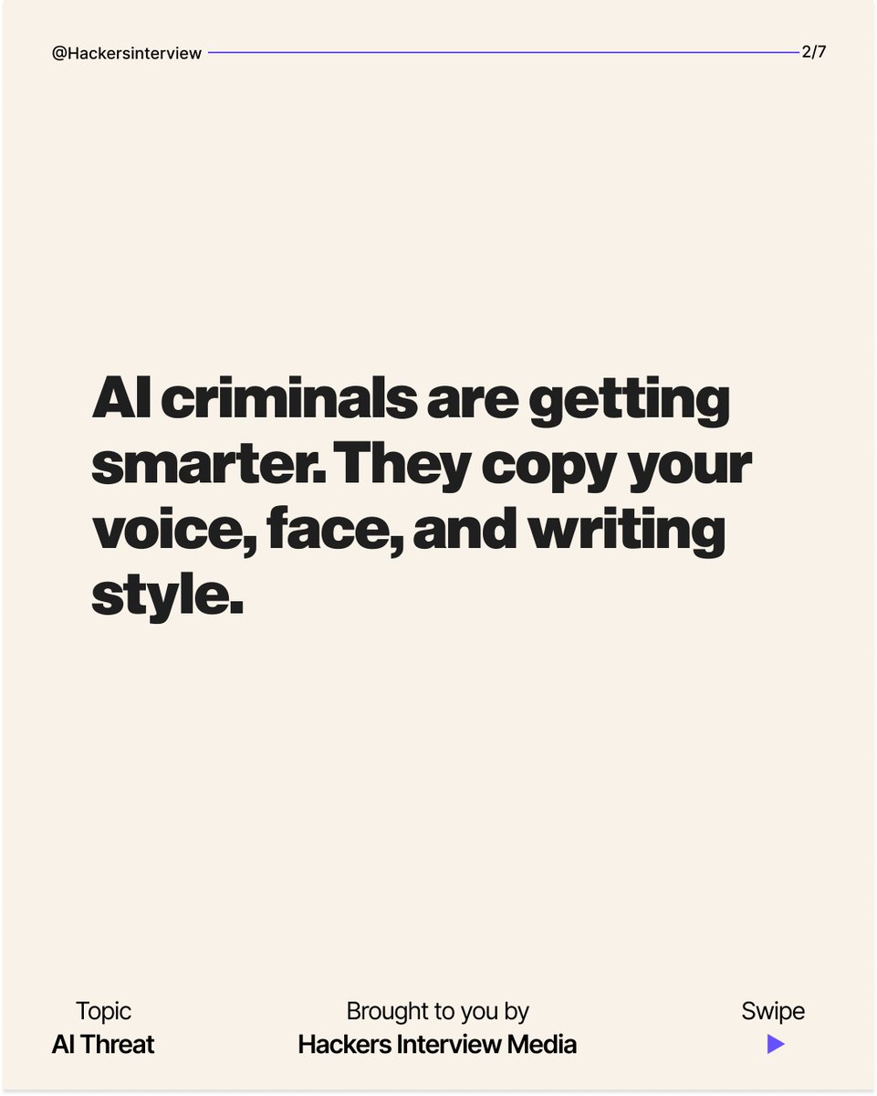 hackers_voice's tweet photo. 🚨 AI in Cybersecurity – Friend or Foe?
 In 2025, AI-powered scams are exploding — from deepfake voices to instant password cracking.

#CyberSecurity #AI #Deepfake #InfoSec #CyberCrime #Hackersinterview https://t.co/1Mz8jigNn9