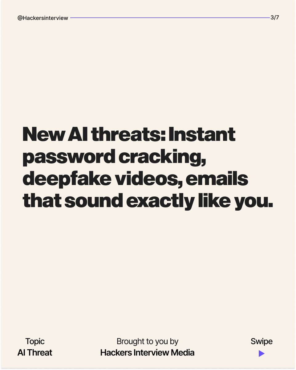 hackers_voice's tweet photo. 🚨 AI in Cybersecurity – Friend or Foe?
 In 2025, AI-powered scams are exploding — from deepfake voices to instant password cracking.

#CyberSecurity #AI #Deepfake #InfoSec #CyberCrime #Hackersinterview https://t.co/1Mz8jigNn9