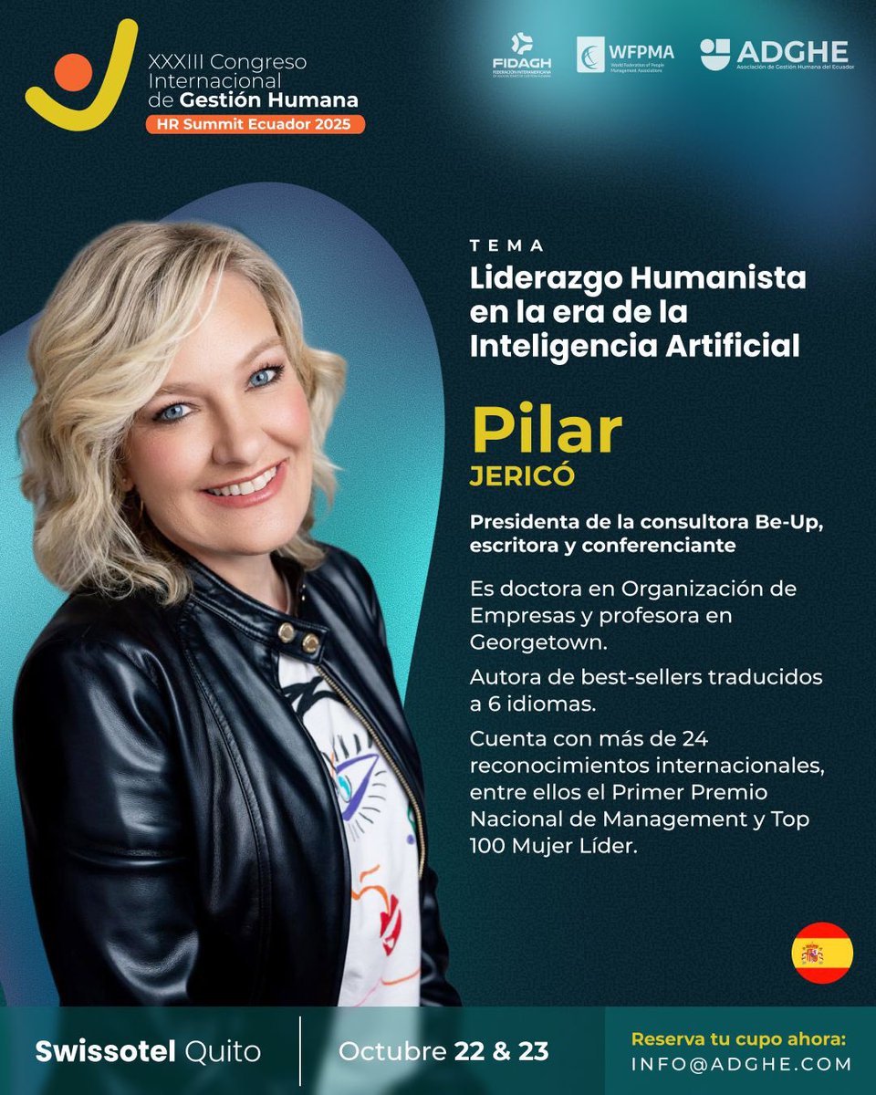 💡¿Cómo adaptar y fortalecer el liderazgo humanista en la era de la Inteligencia Artificial con nuevas habilidades? 

📍Magistral conferencia de apertura con Pilar Jerico en HR Summit Ecuador 2025 – XXXIII Congreso ADGHE 👌

#HRSummitEcuador2025
#CongresoAdghe2025 #IA #Liderazgo