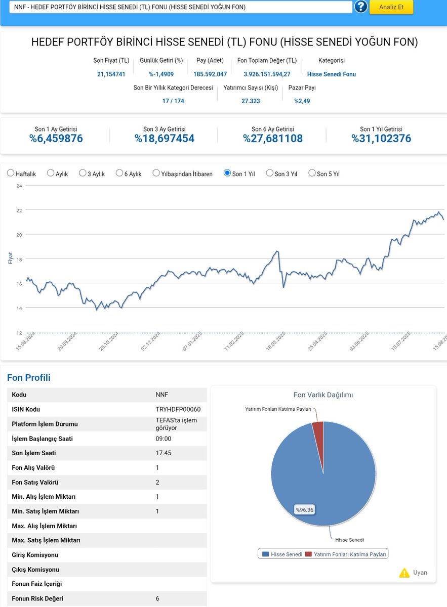 Ekonomist2024's tweet image. #nnf hedef portföy birinci hisse senedi fonu (hsyf) 31 temmuz 2025 portföy dağılımı.