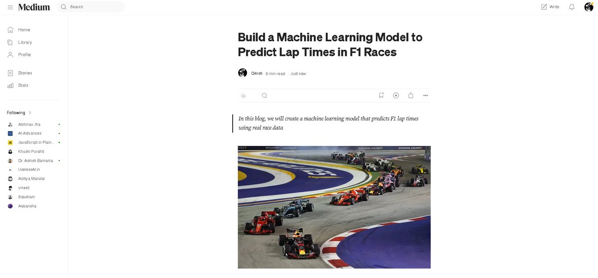 d4rsh_tw's tweet image. Build a Machine Learning Model to Predict Lap Times Using Real F1 Race Data
I wrote a detailed blog about it. If you don&apos;t know about F1, I already wrote a blog on that too

(All blogs and GitHub links in replies)