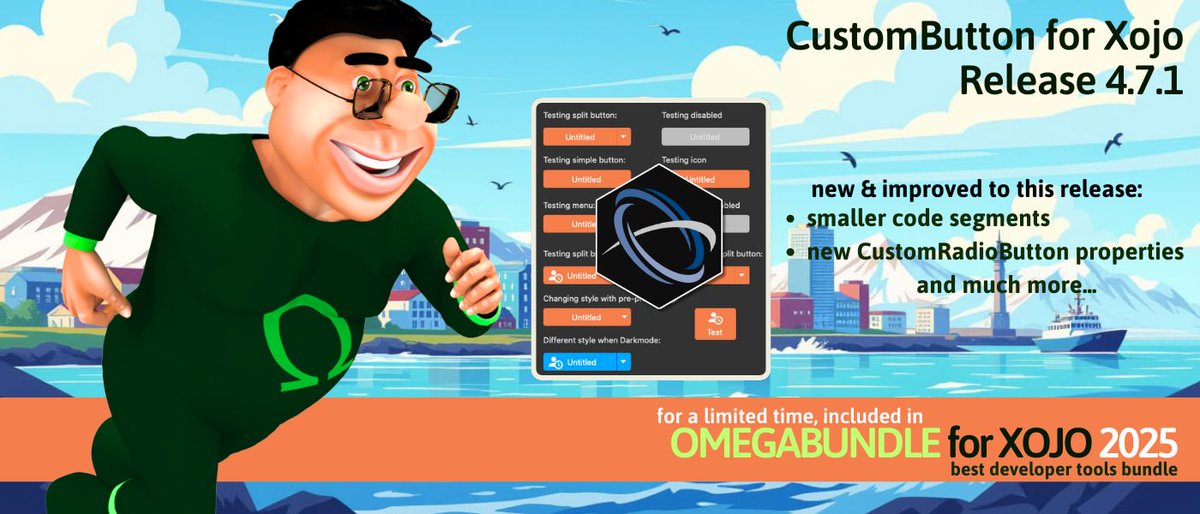 proactiveintl's tweet image. Einhugur CustomButton for Xojo 4.7.1 now available with enhancements for building polished, professional UI for your cross-platform apps on Linux , Windows & macOS. A part of Omegabundle for #Xojo 2025. #macdev #linuxdev #windev bit.ly/4fGCpQo