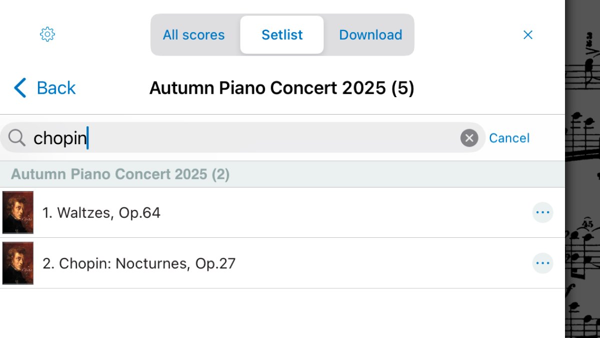 We’ve just rolled out a new version of #Piascore ! (Ver. 6.16.20)  In this version, we’ve fixed a bug where the selected sheet music failed to display after searching the setlist.

Update now and enjoy smoother performance!
bit.ly/piascore

#SheetMusicApp