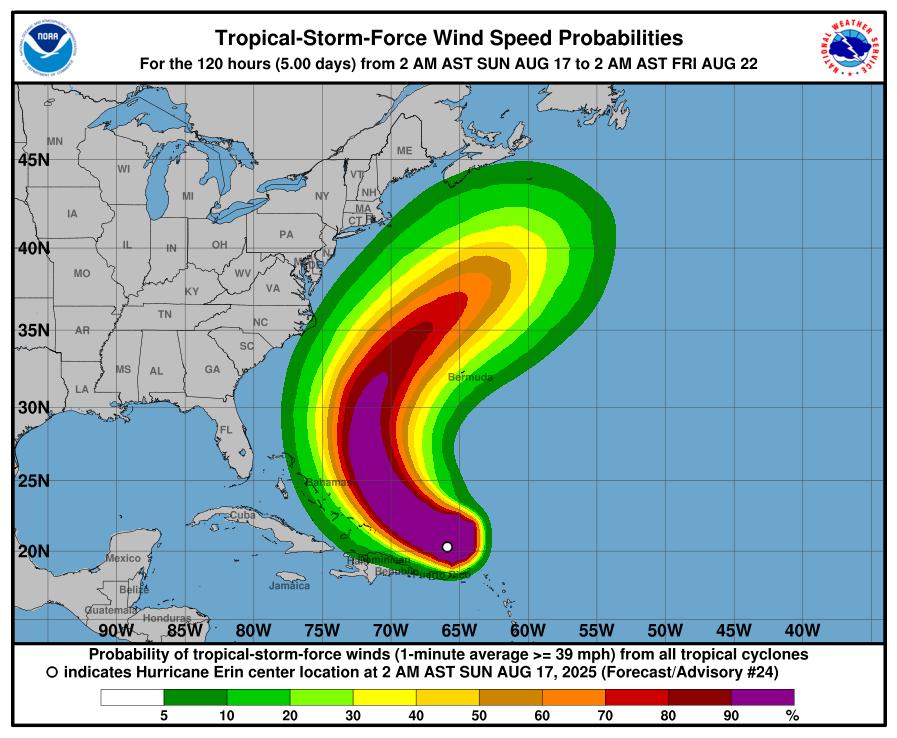 TemporadaCiclon's tweet image. 🚨BOLETÍN OFICIAL 🚨 
El Centro Nacional de Huracanes ha localizado el centro de #Erin en la 20.6⁰Norte y Longitud 66.4⁰Oeste.
El Centro del #HuracanErin está a 280km al Norte de República Dominicana, siguiendo hacia el Oeste-Noroeste. 
#TemporadaCiclonica2025
