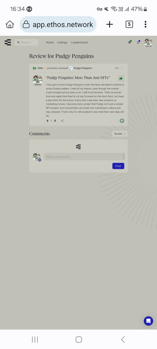 I just left a positive review for <a href="/pudgypenguins/">Pudgy Penguins</a> on <a href="/ethos_network/">Ethos</a>

app.ethos.network/profile/x/Elin…