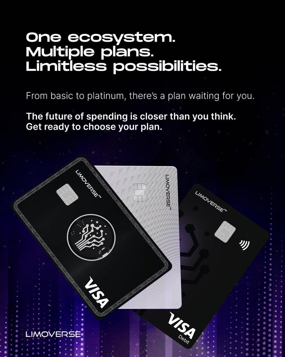 limoverseglobal's tweet photo. 5/ Four days to go 🚀

All your spending, all your rewards, all in one ecosystem.

From Standard to Platinum, pick a plan that will unlock the way you manage, spend, and earn with crypto. https://t.co/6oTl8CiwYc