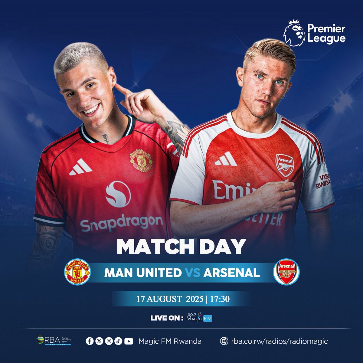 MagicFmRadio's tweet image. Manchester United ya Benjamin Šeško na Arsenal ya Victor Gyökeres ziratwereka  ibirori mu kanya saa 17h00’.🥳⚽️

Aya makipe yombi yariyubatse bishoboka, ndetse anateye amatsiko!

Ni iyihe uha amahirwe yo gutsinda uyu mukino?

Uyu mukino urawukurikira kuri #MagicFM

#RBASports