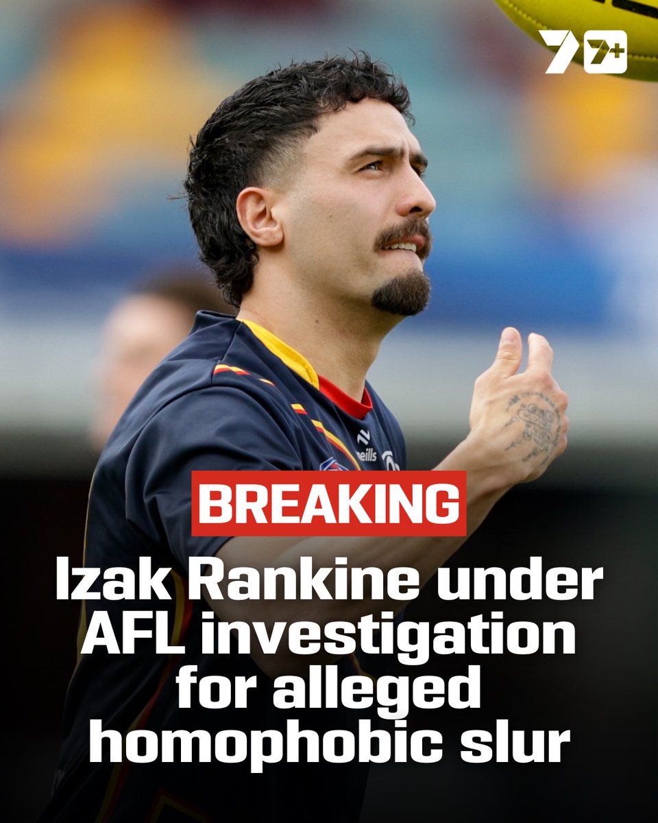 7AFL's tweet photo. Izak Rankine is under investigation for an alleged homophobic slur directed at an opponent during Saturday night’s win over Collingwood. https://t.co/4EevLn61zb