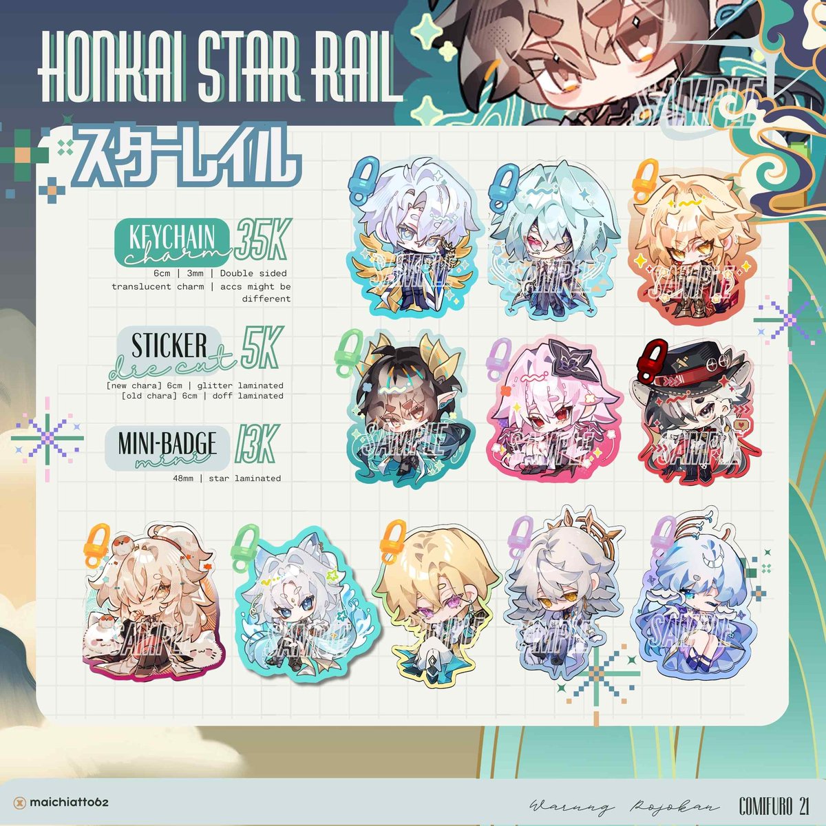 RTs are very appreciated! 
#cf21 PO Batch 1 are OPEN ✨ 

🗓 Until 24th August 2025
📣 Pick up both days 
📦 Mail order available
🌎 GO fill out the booking slot form first 
🛒 maidhao1713.carrd.co
Fandom : GI | HSR | P5 | TSHD/HGSN | BTB 
#cf21catalogue 
Thank you🌷
[2/4]