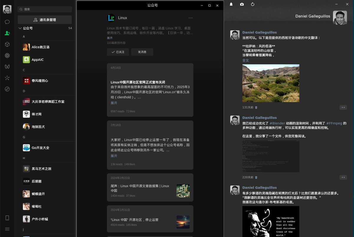 在 #GNOME 上可以通过 #Flatpak 使用微信，真是太棒了！ 现在不必只在手机上用微信，我们也可以在桌面上安装使用。
是时候更流利地练习、书写和发布中文啦。

flatpak install flathub com.tencent.WeChat