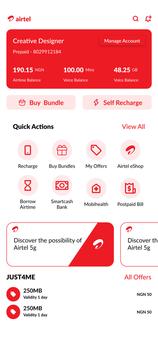 Cr8ve_Wizard's tweet photo. Hi @AirtelNigeria ,I recently took the initiative to redesign your mobile app with a modern, glass-inspired interface and improved user experience flow.

This concept focuses on simplicity, accessibility, and a sleek design language to match the evolving needs of your customers. https://t.co/3AZEDCHaMI