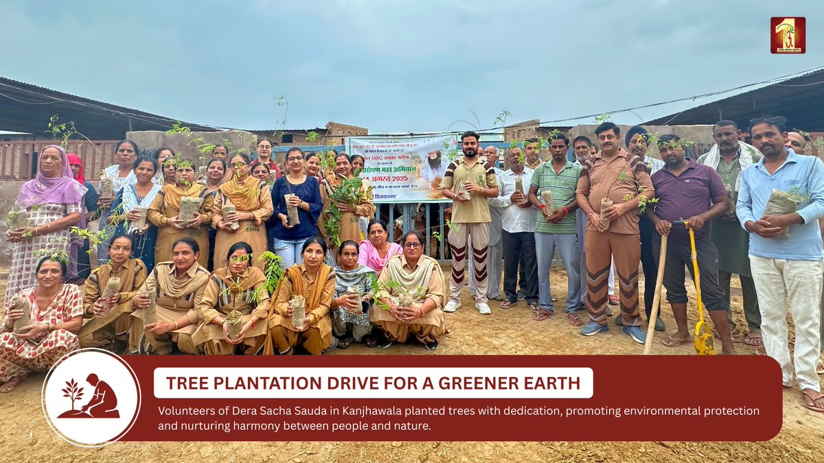 DSSNewsUpdates's tweet photo. Under the divine guidance of Saint Dr. MSG Insan, volunteers of Dera Sacha Sauda carried out a tree plantation drive in Kanjhawala, Delhi. Thousands of saplings were planted, turning barren land into green cover, restoring balance to the environment, and bringing hope for a cleaner tomorrow.

#TreePlantation #GoGreen #SaveEarth #GreenFuture #EnvironmentCare #SaveNature #ActNow #BeTheChange