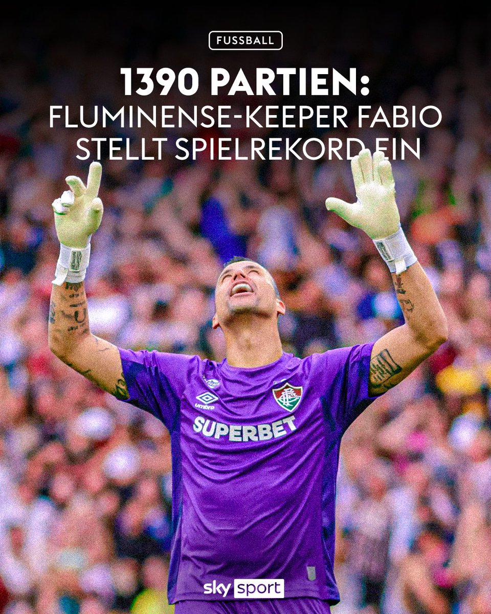 Unglaublich! 🔥 Der brasilianische Torhüter Fabio hat den Rekord für die meisten Profi-Fußballspiele eingestellt.  👏 Bisher hatte laut Guinnessbuch der Rekorde der englische Schlussmann Peter Shilton mit 1390 Spielen die Marke alleine gehalten. Schon am Dienstag kann der