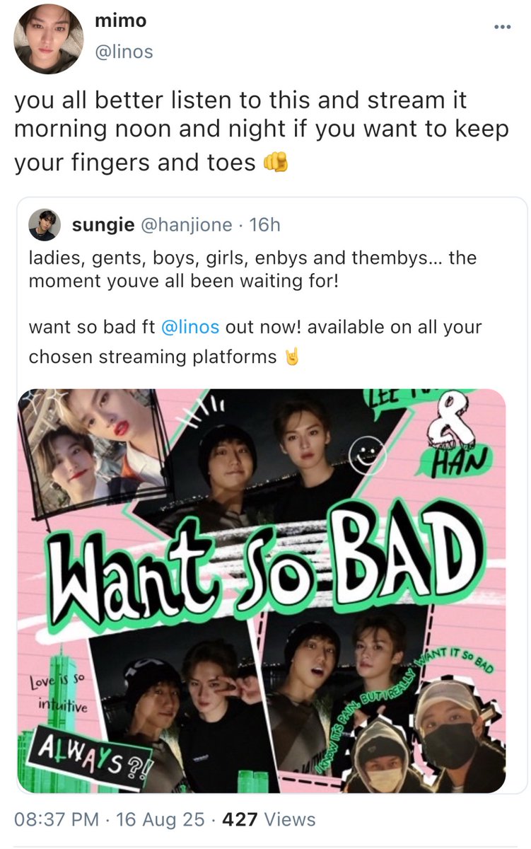 super silly mnsng socmed au where the kids cant stop seeing pink and green everywhere 🩷💚