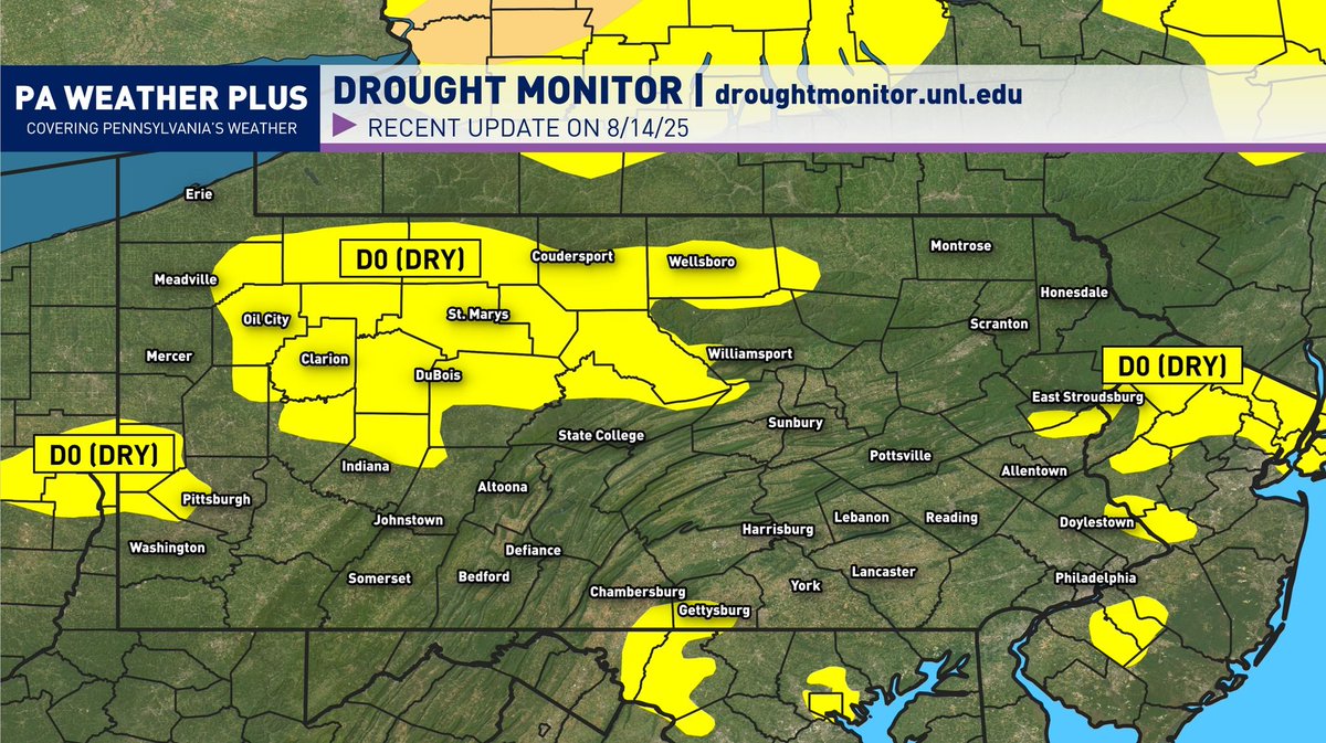 ** DRY CONDITIONS EXPANDING **

With the recent consistent dry periods, some areas of the state have been added to the D0 (Dry) category by the US Drought Monitor. With D0 dry conditions, crop growth and planting may be stunted, lawns will brown, gardens begin to wilt, and