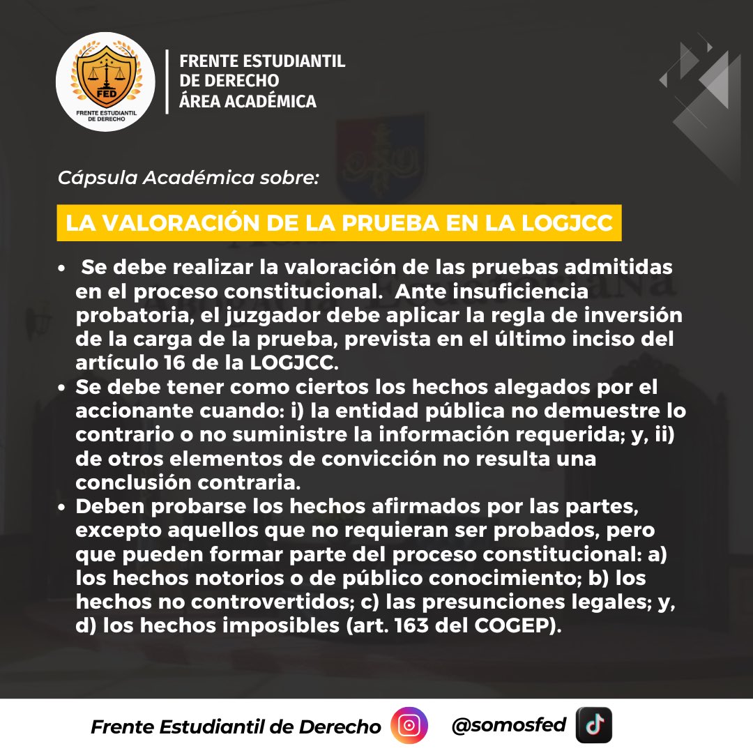 mariovelezec's tweet photo. 🔎 Valoración de la Prueba en Garantías Jurisdiccionales en Ecuador
En el ámbito de las garantías jurisdiccionales en Ecuador, la valoración de la prueba es un pilar fundamental para proteger derechos y asegurar decisiones judiciales justas.
#DerechoConstitucional #LOGJCC https://t.co/p8QVTuSWNl
