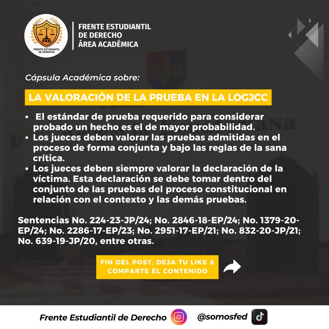 mariovelezec's tweet photo. 🔎 Valoración de la Prueba en Garantías Jurisdiccionales en Ecuador
En el ámbito de las garantías jurisdiccionales en Ecuador, la valoración de la prueba es un pilar fundamental para proteger derechos y asegurar decisiones judiciales justas.
#DerechoConstitucional #LOGJCC https://t.co/p8QVTuSWNl