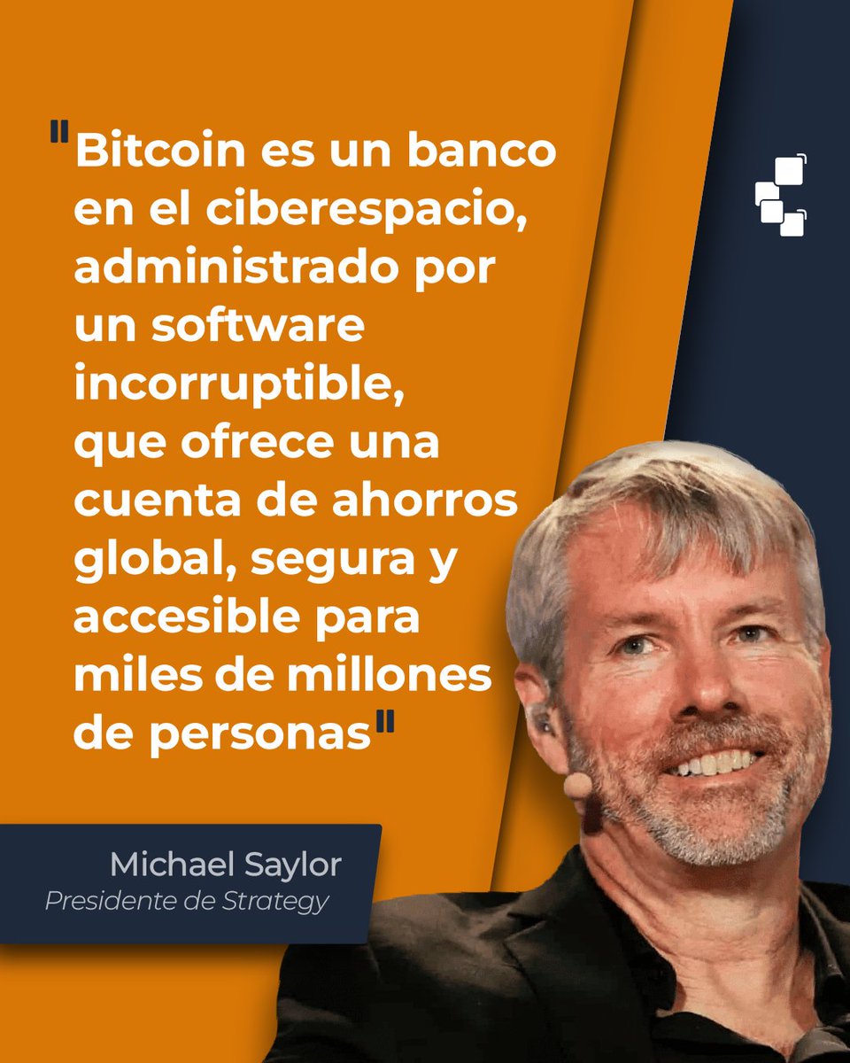 💬 Un banco global, seguro y sin intermediarios… así define #Saylor a #Bitcoin.