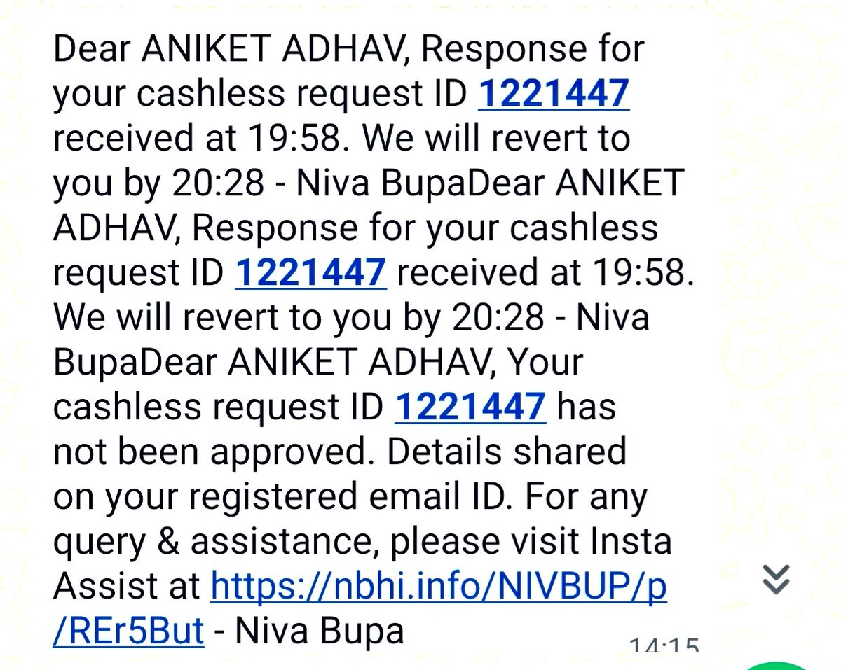 adhavambadas's tweet photo. Lil bro Aniket is hospitalized for Dengue on 15th Aug, His claim is rejected by @Niva_Bupa by a reason- Hospitalization not necessary. How??. Dengue is lab positive, platelets are down, treating doctor approved. @policybazaar couldn't help. Plz see to it
@irdaindia @MoHFW_INDIA https://t.co/YpJQnHmfAy