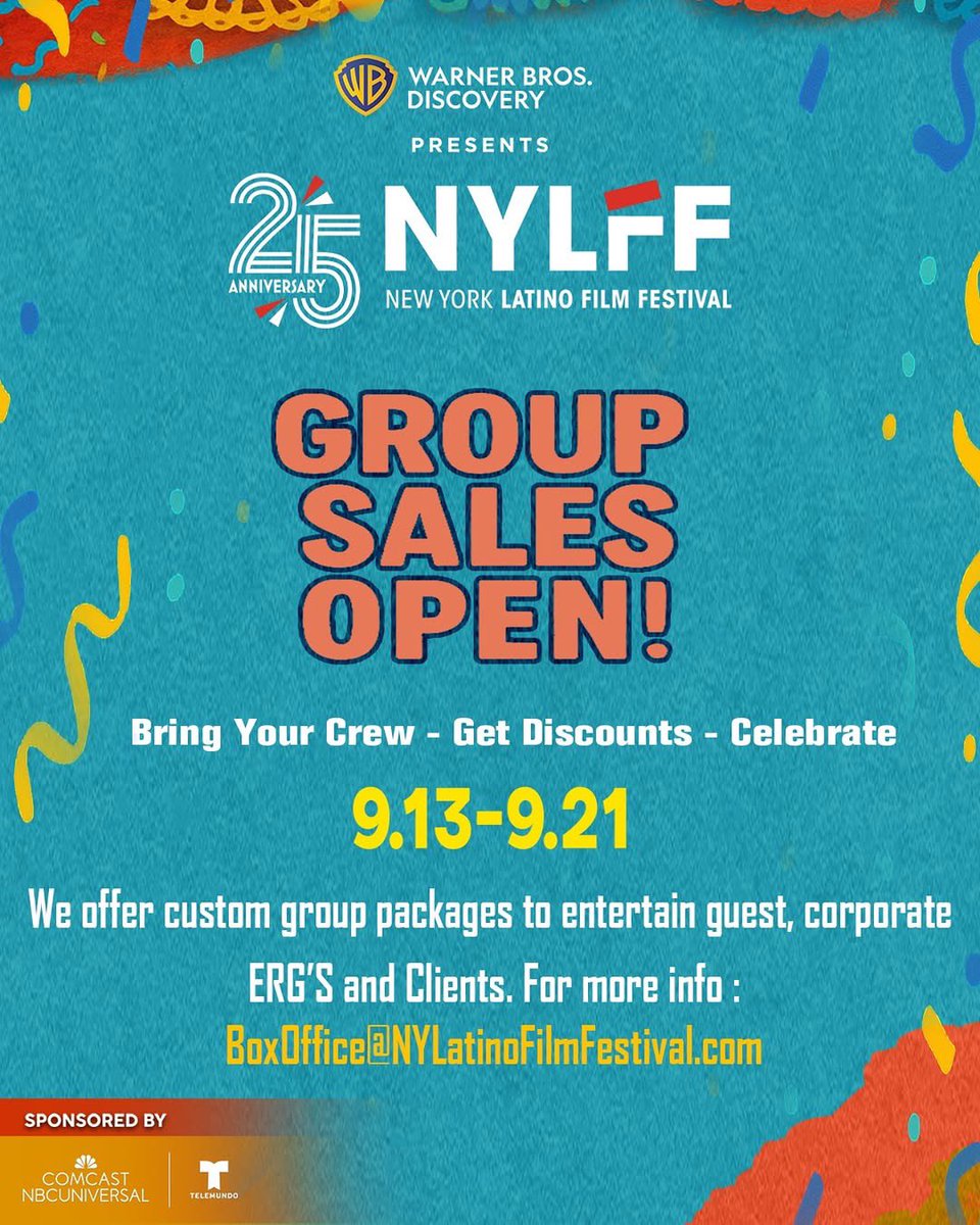 NYLFF's tweet photo. ๐ฏGroup Sales On Deck๐ฏ
Group Sales are NOW open for all of those organizations big and small that are looking to partake in the premiere Latino film event in the country during #HispanicHeritageMonth.
For more info:
BoxOffice@NYLatinoFilmFestival.com
#GroupSales #NYLFF https://t.co/Q3QqHqZKU8
