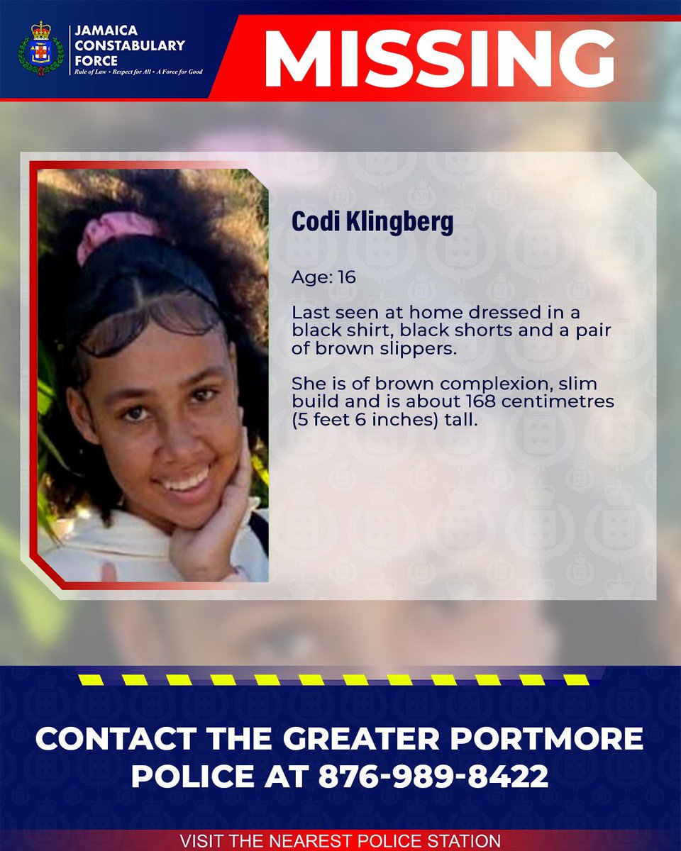 JamaicaConstab's tweet photo. Help us locate missing Codi Klingberg. If you know her whereabouts please call the Greater Portmore Police or the nearest police station.

#Missing #AnandaAlert https://t.co/B0b9QweSS7