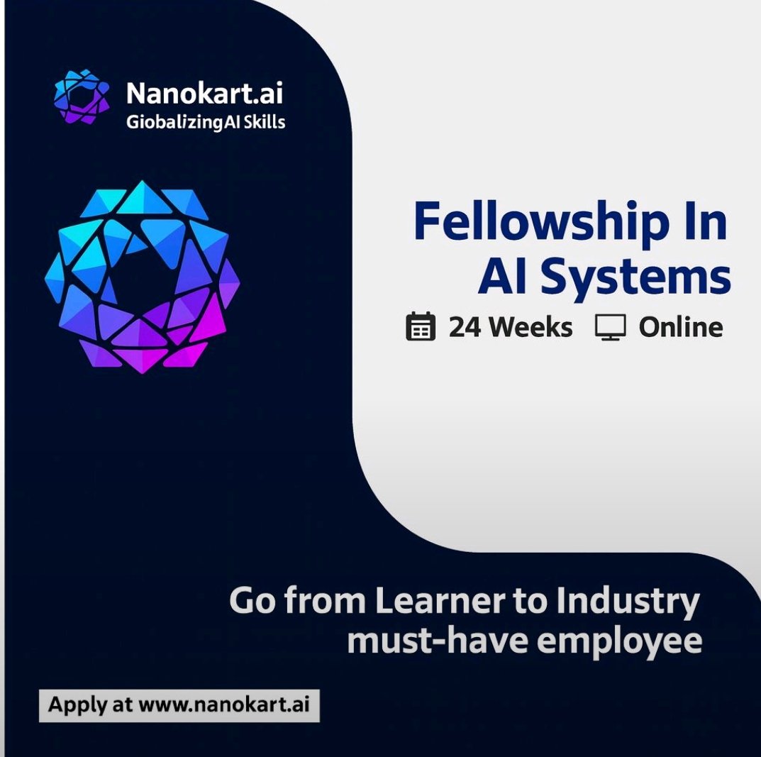 mjena_'s tweet photo. Fellowship in Applied AI Systems is designed to bridge.

📌 Program Details:
 🕒 24 Weeks | 🌐 Online | 🎯 Limited to 30 Fellows

Applications are now open: https://t.co/nDU968fjhN

Let’s build the next generation of industry-ready AI professionals.

#AI #Upskill https://t.co/o3T6XRSHug