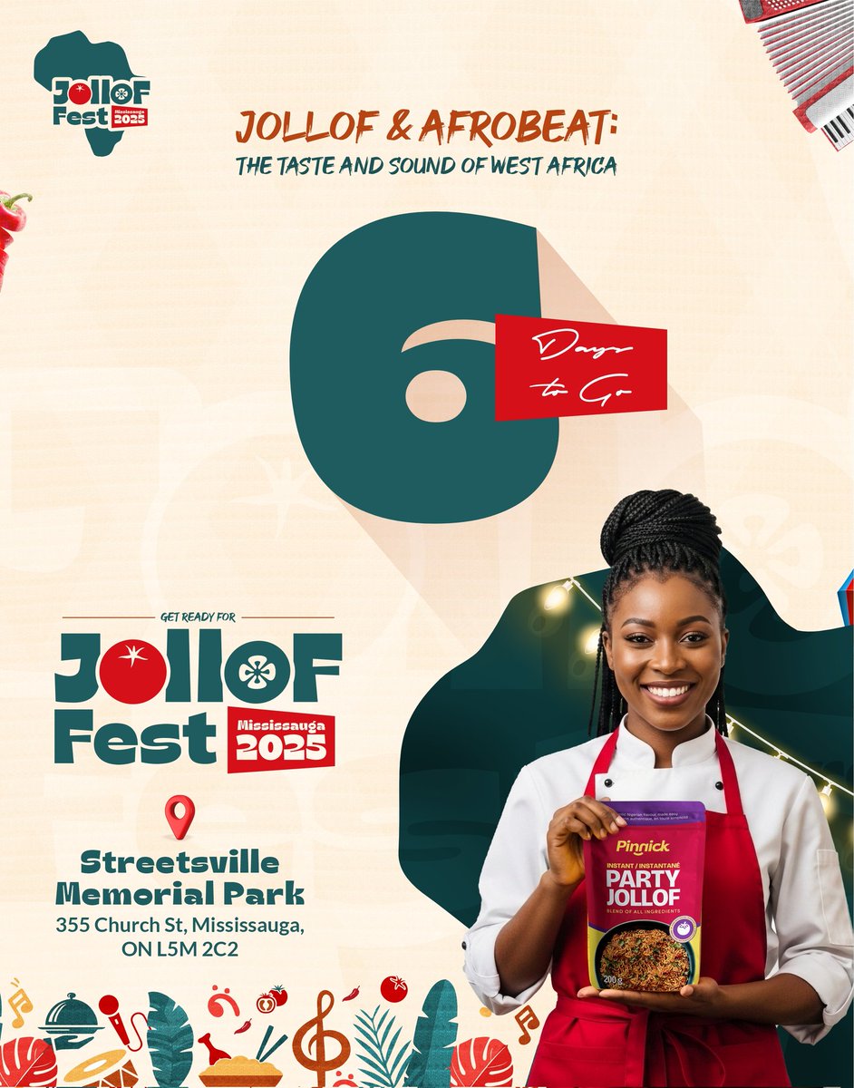 PinnickFoods's tweet photo. Welcome to Jollof Fest week. What are you looking forward to at the biggest Jollof and Afrobeats event? 🥳🇨🇦
This event is proudly sponsored by Pinnick Foods 🍚🌶️ https://t.co/QbjryWvDvR