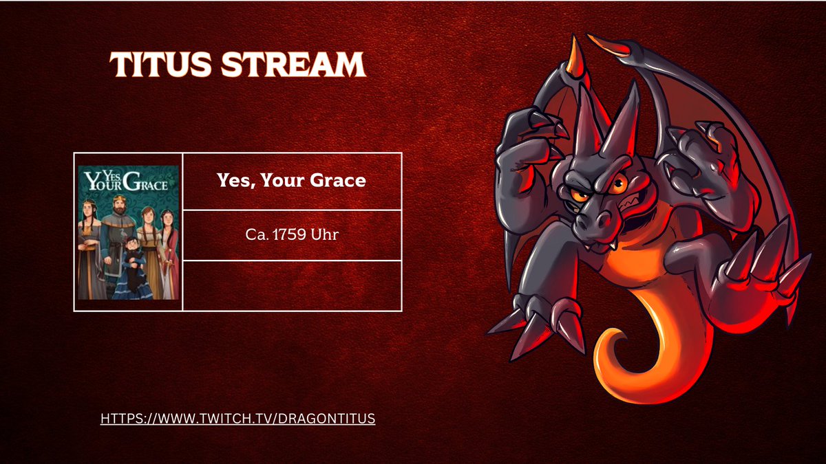 Ab mit dem Kopf!
Heute werden wir König Ivo in "Yes, your Grace"  in den hintern treten
Seid gerne mit dabei oder lasst ein Lurki da.
Also bis dann

🐉1759 Uhr Live @ Twitch: 
twitch.tv/dragontitus 

#twitch #TwitchDe #stream #streamer #affiliate #cozy