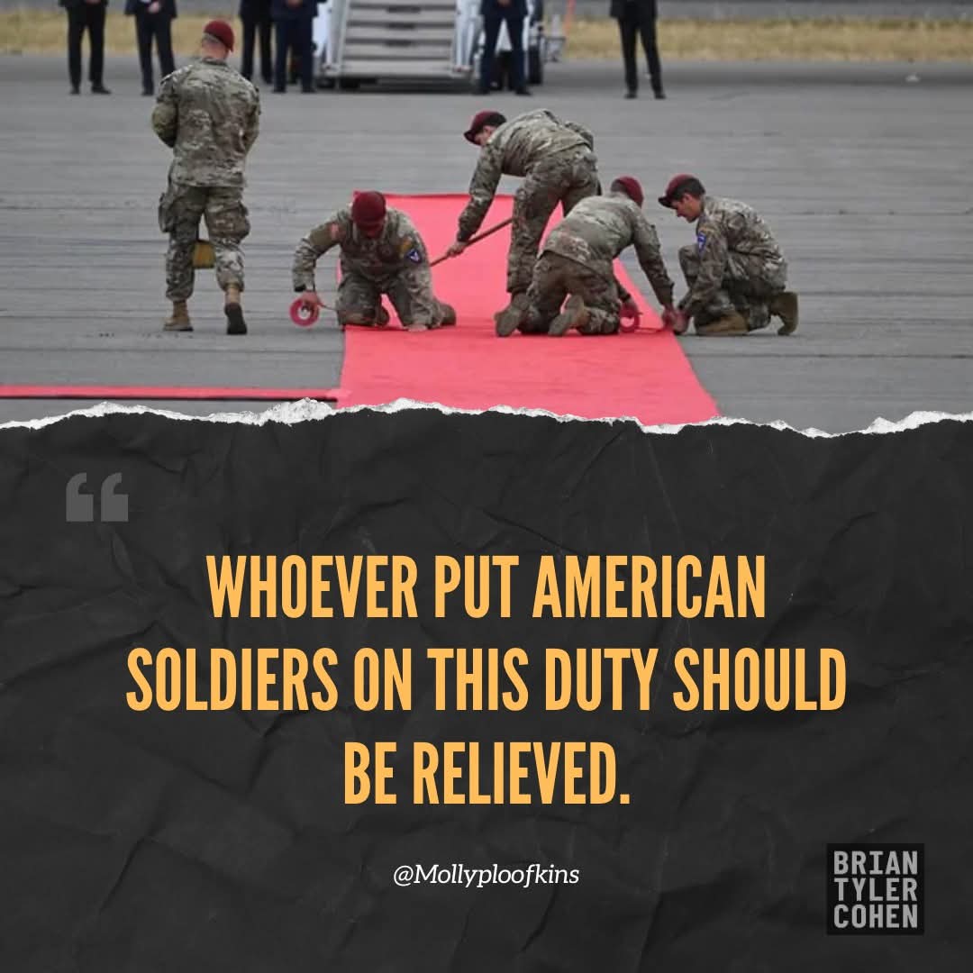 Ordering American soldiers to get on their knees and roll out a red carpet in front of the world's biggest war criminal is a damn disgrace! Trump humiliated them to impress Putin! Donald Trump is unfit to be our commander-in-chief.