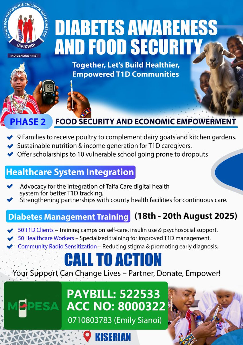 aficwd's tweet photo. @ntvkenya Join our friend Alaskah.freeman live at 8 PM to help us get crucial support for the Diabetes Management Camp. We're raising funds to provide meals and care for vulnerable children. Every shilling counts! 🙏 https://t.co/hOnJSQuvmz #T1D #NourishAChampion #AFICWD #CommunityHealth https://t.co/XYoP71cPHZ