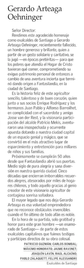 HugoTagle's tweet photo. Justo reconocimiento a un hombre sencillo, trabajador y visonario. Gerardo Arteaga Oehninger.
¡Que el Señor lo tenga en su Reino y la Sma Virgen lo acoja y cuide a su familia!
#Fantasilandia #SantiagodeChile #Santiago https://t.co/Gt0b1YbpOf