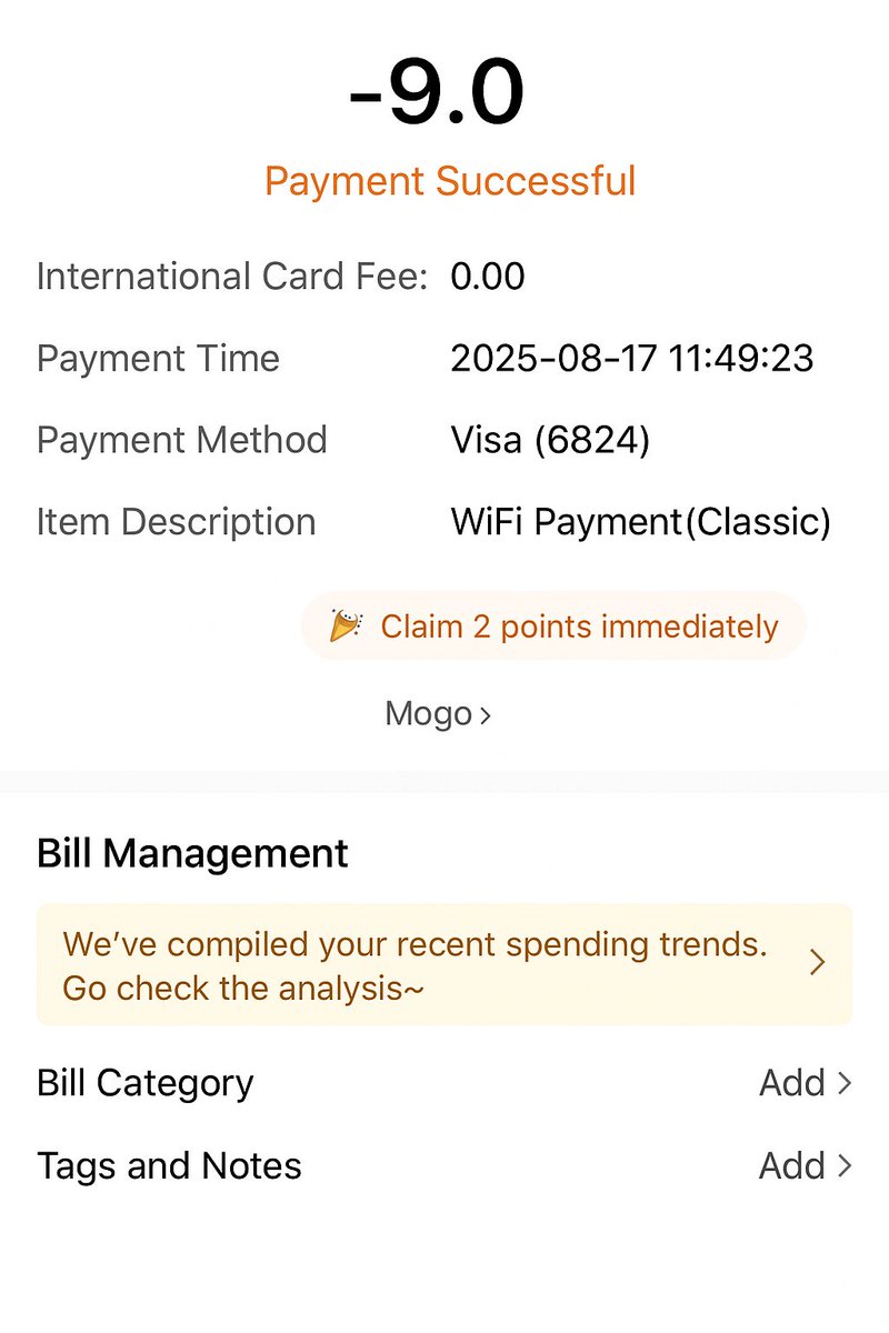I just paid my WiFi bill (Classic) using TabiPay on @tabichain.

The payment was completed instantly with my Tabi Visa card.

This is the 5th time I’ve used my TabiPay card.

Our real estate company is going to add TabiPay because crypto payments are becoming a part of real life.