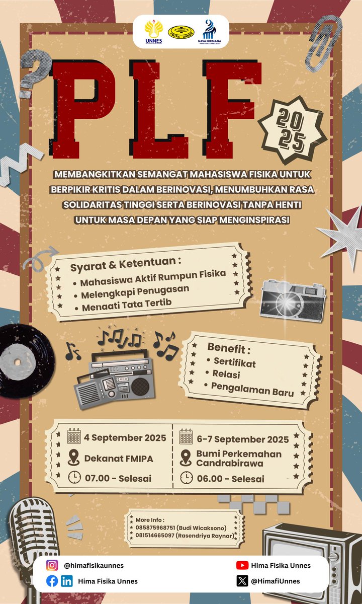 HimafiUnnes's tweet photo. Halo teman-teman mahasiswa baru Prodi Fisika dan Pendidikan Fisika UNNES 2025! 🤩🫵🏻

Ada acara yang seru banget lohh buat temen-temen semua
Catat tanggalnya yaa.. https://t.co/CCwgkvVqQb