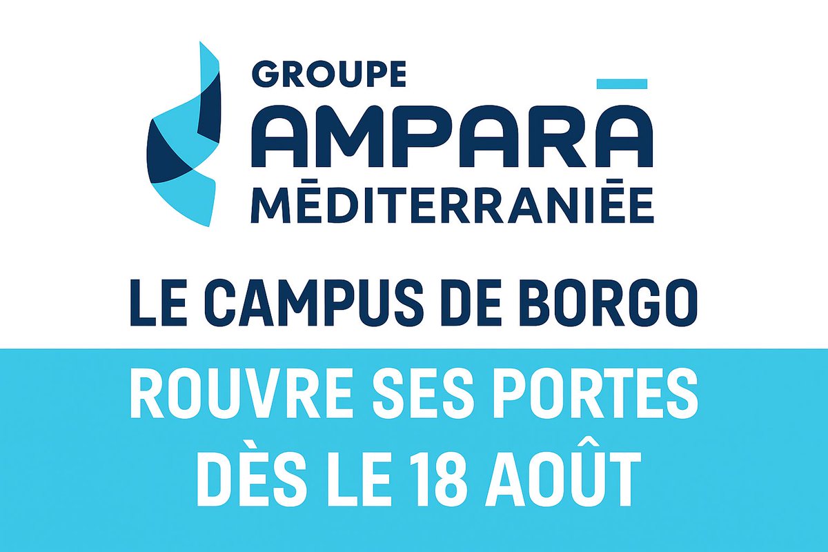 📢✨ Bonne nouvelle !

Le campus Amparà Méditerranée – Borgo rouvre ses portes à partir du 18 août 🎉

👉 Venez découvrir nos espaces, nos formations et rencontrer notre équipe prête à vous accueillir !

📍 Campus de Borgo
📅 Réouverture : 18 août

#AmparàMéditerranée #Borgo