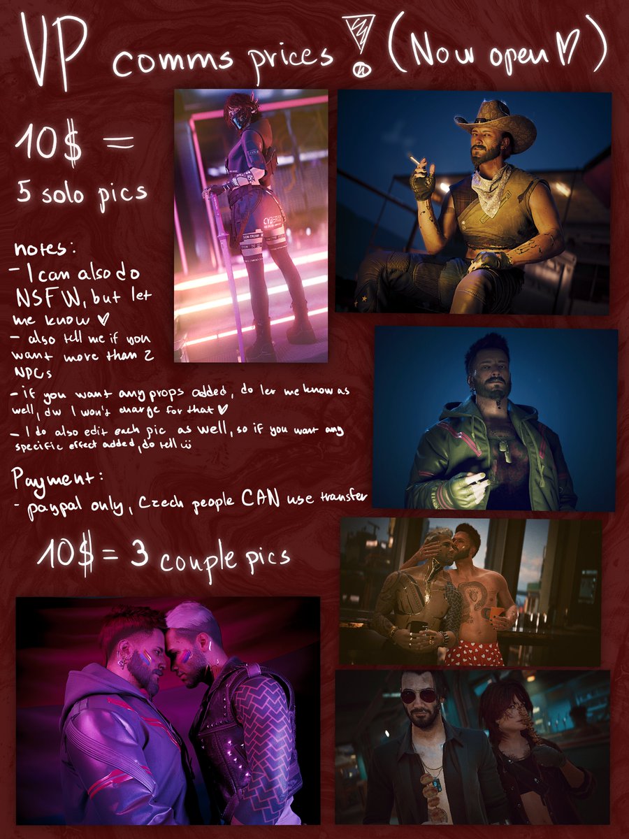 realkennyarts's tweet photo. now opening these comms as well!! ❤️
if ur interested please hit my DMs, dont be shy 🫶
#Cyberpunk2077 https://t.co/ab8eg8a7Cj