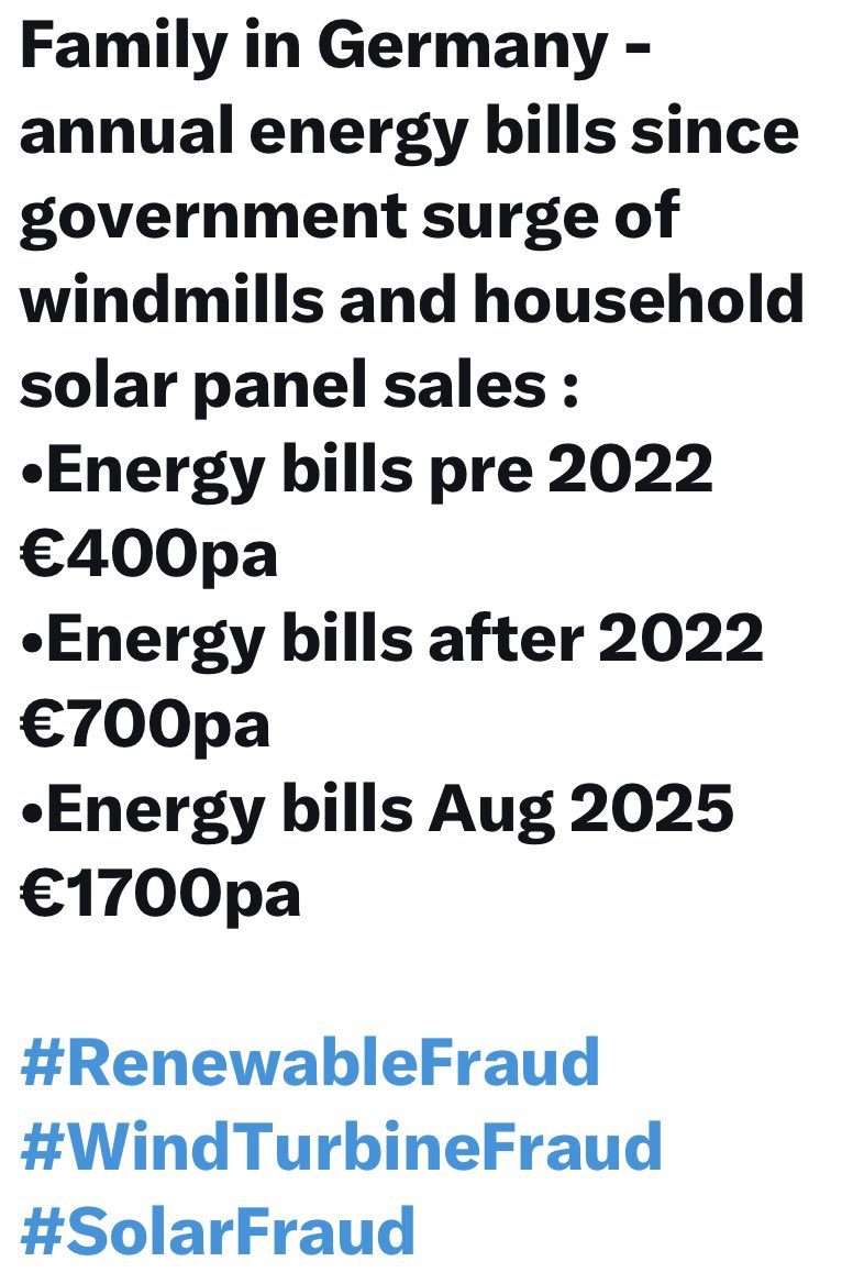 LorEssa123456's tweet photo. @RositaDaz48 Wait till next year when power bills go up AGAIN !

Australians need to wake up what Labor are doing following the same destructive path as Germany !

#RenewableFraud #WindTurbineFraud
#SolarFraud https://t.co/55UaQpT92k