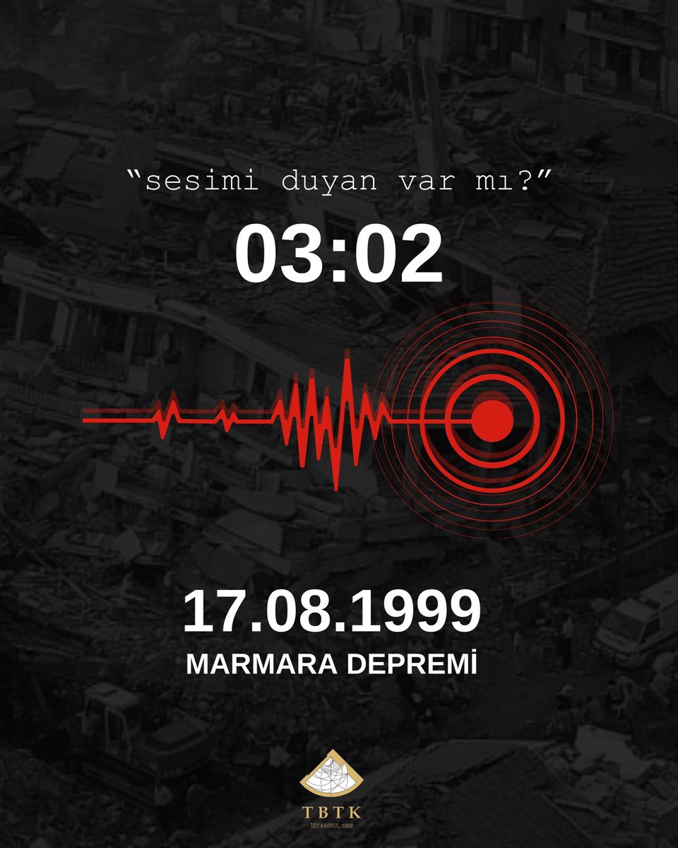 TBTK1989's tweet photo. 17 Ağustos 1999 Marmara Depremi’nde kaybettiklerimizi rahmetle anıyor, yakınlarına sabır diliyoruz.🙏🏻
#17Agustos1999 #TBTK #TürkBilimTarihiKurumu https://t.co/vMwtC3kqAK