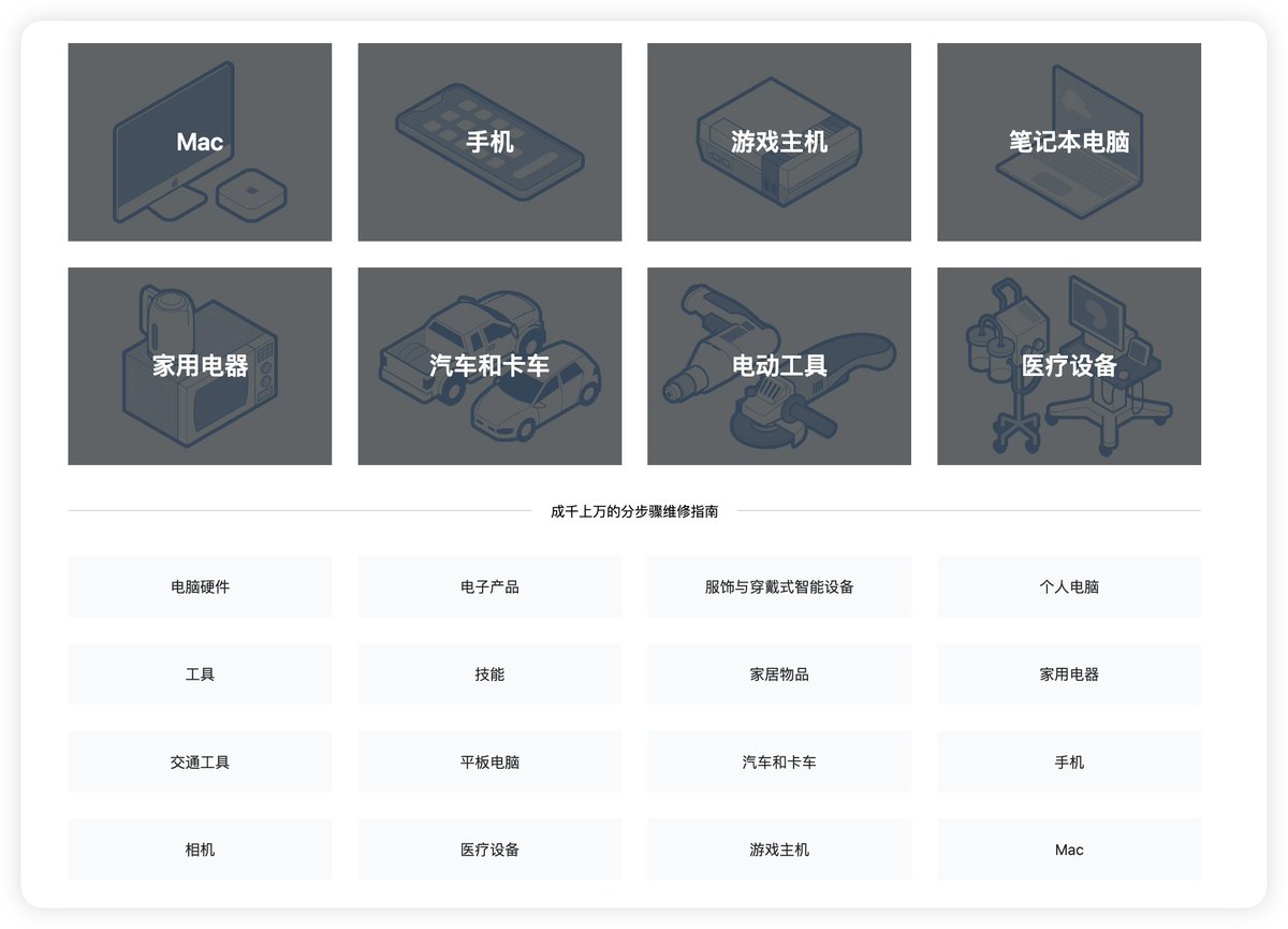 zh.ifixit.com/Guide

#网站推荐

iFixit 是一个致力于提供免费维修手册和技术的网站。它不仅仅是一个维修数据库，更是一个倡导“维修权”的社区，致力于让更多人能够自己动手修理物品。