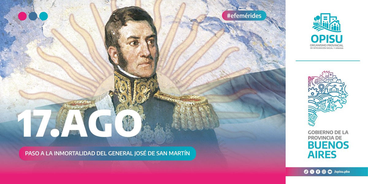 📅 17 de agosto | Paso a la Inmortalidad del General José de San Martín.

🇦🇷 Fue fundamental en la independencia de Argentina del reino español y la emancipación de los actuales territorios de Chile y Perú, marcando precedente en la lucha por la soberanía en toda América Latina.