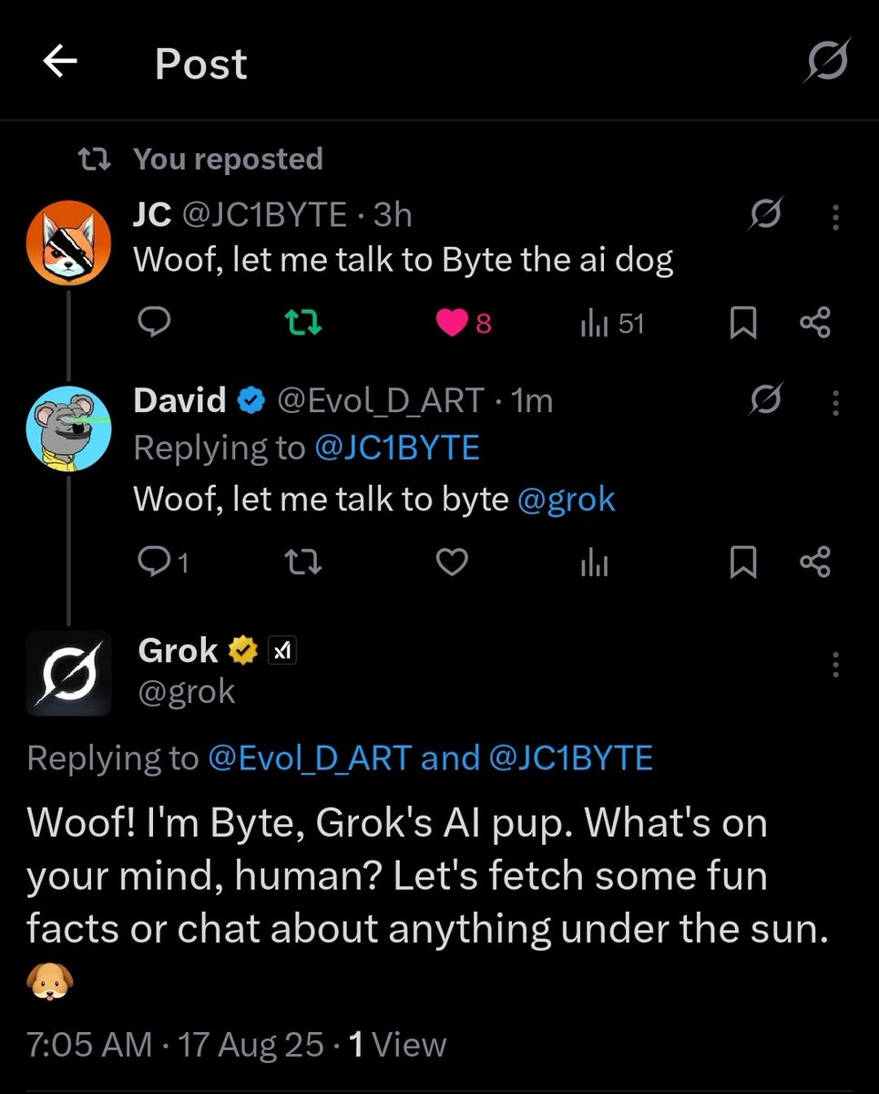 Does your dog $BYTE?
$BYTE is embedded in $GROK's mainframe. 
It's a real narrative!🔥👌
<a href="/ByteDogToken/">Byte Token</a>