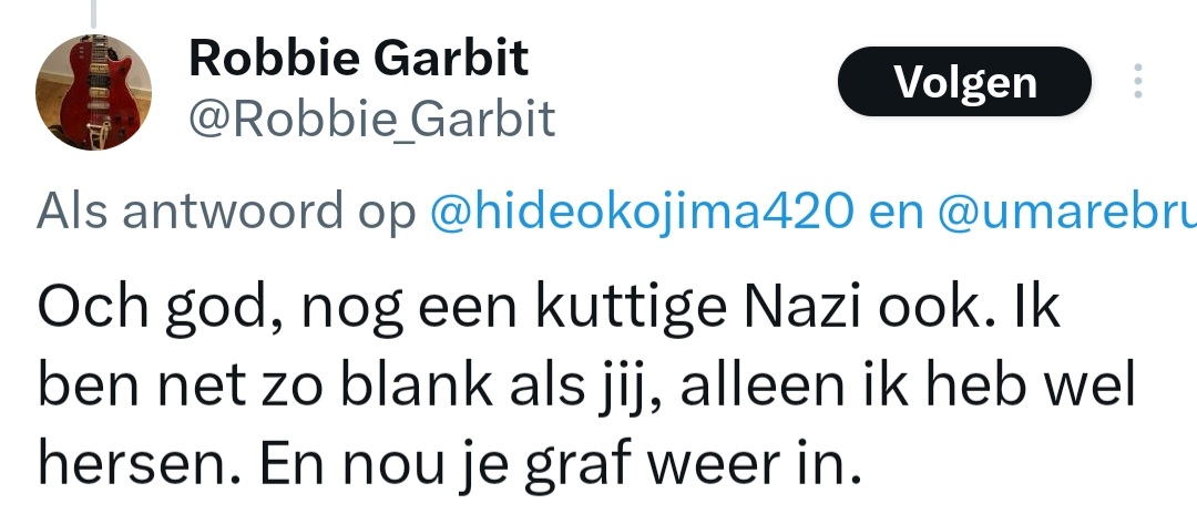 BertvanVondel's tweet photo. Deze gast @Robbie_Garbit is helemaal de weg kwijt. Witte, roomwitte blanken en hij is zelf blank. Wat een clown.🤡 #wit #blank #roomwit #racist https://t.co/aGDTLSO24P